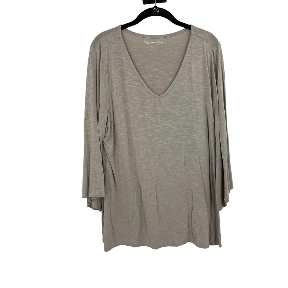 Soft Surroundings Deep V Neck Half Sleeve Tunic Blouse Light Fabric Women's XL